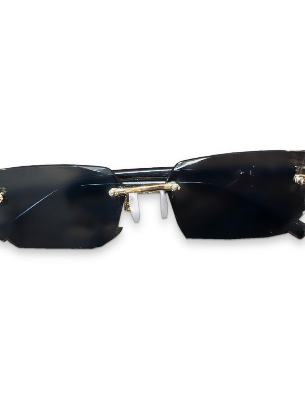 Rimless Rectangle Sunglasses Black Lens Gold Metal Diamond Cut Y2K Unisex UV400